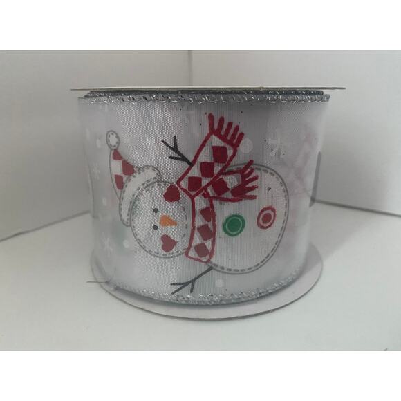 9 Feet 2.5” Snowflake & Snowman Wired Christmas Ribbon Bows Crafts and Wreaths - Picture 3 of 6